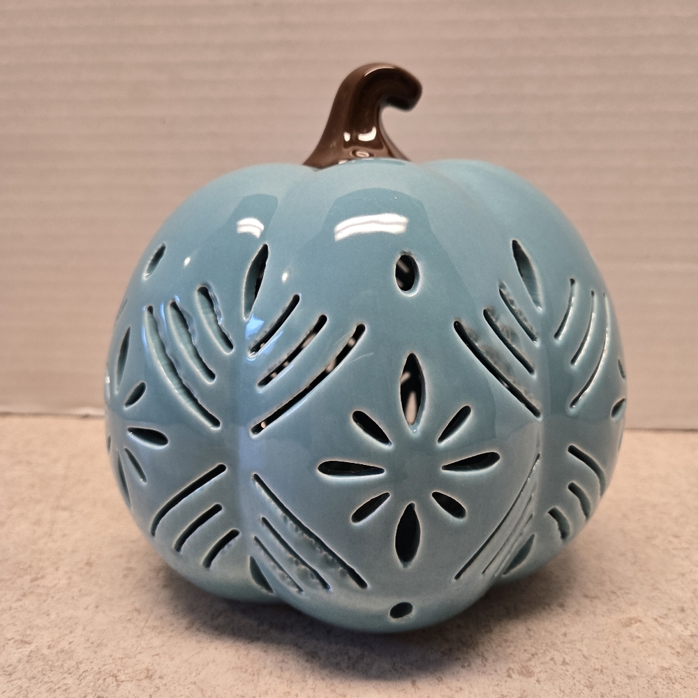 Light Up LED Teal Pumpkin Ceramic 6 Inches Tall